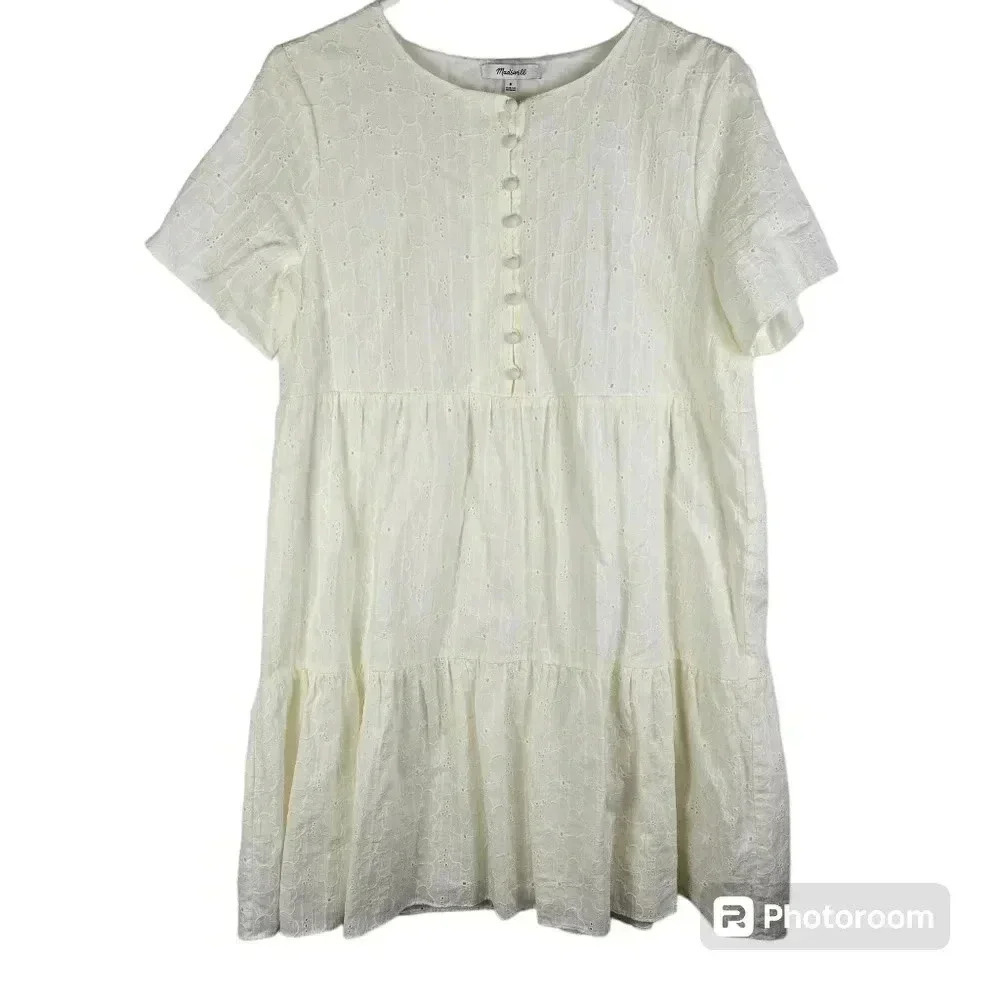NWOT Madewell Women’s Cream Eyelet Preppy Above Knee Mini Dress Size M - Picture 2 of 10